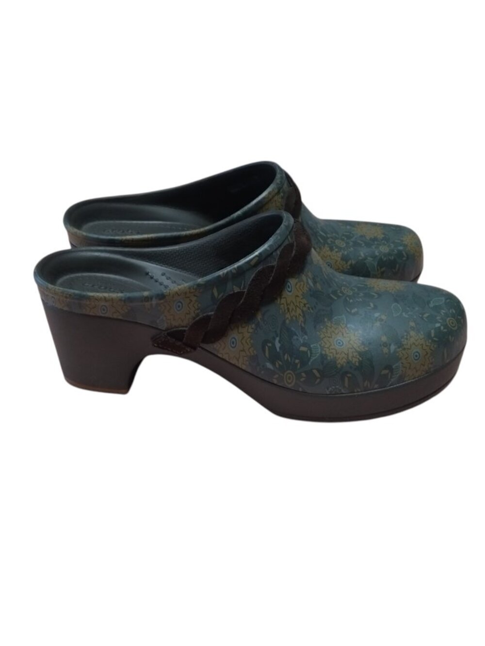 Crocs Sarah Floral Graphic Clog Size 8 Dual Comfort Braided Strap Mule Slip On